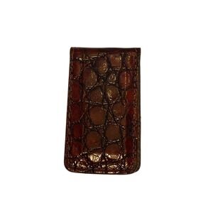 Vintage Genuine Alligator Leather Magnetic Money Clip Dark Brown Exotic Skin